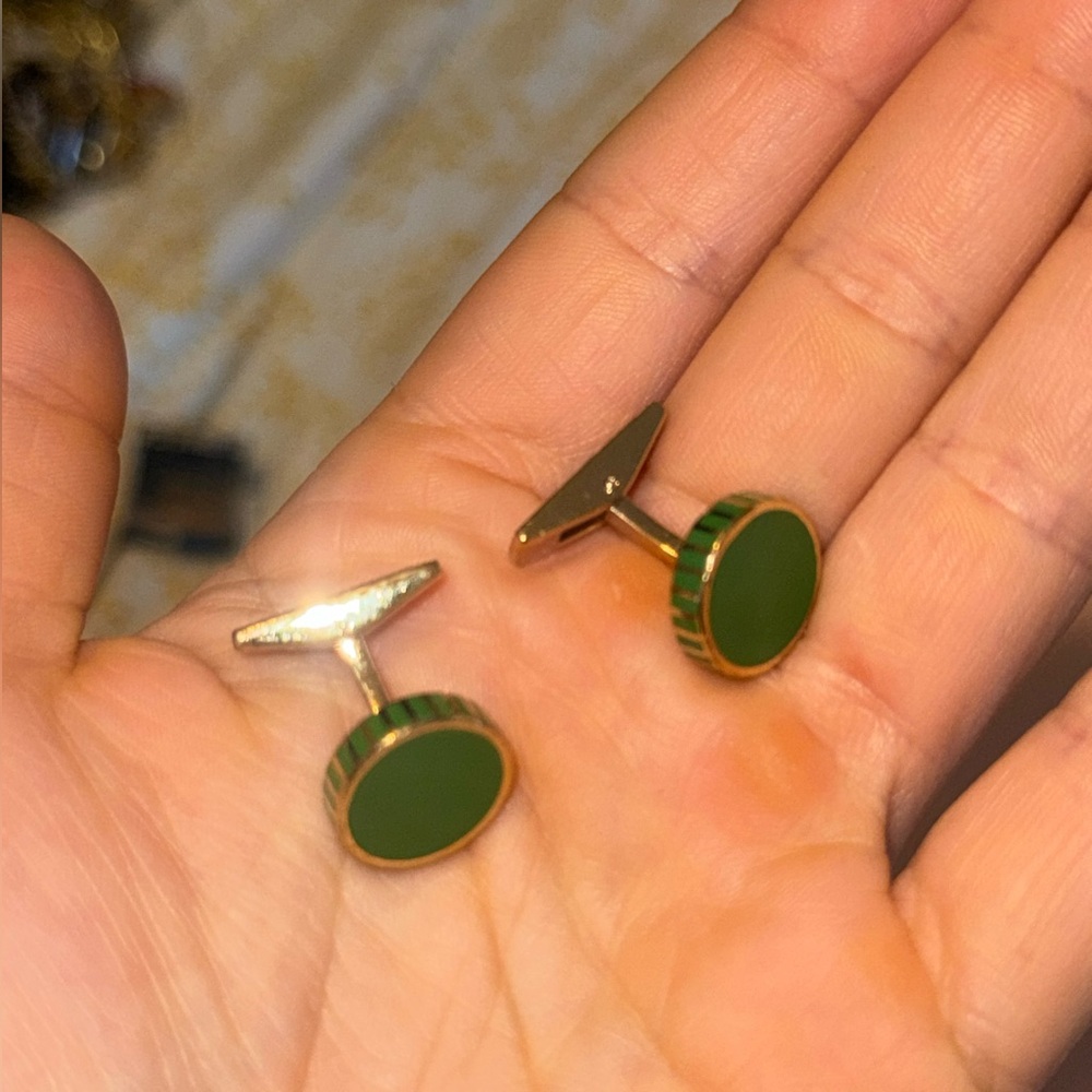 FERRAGAMO Green and Gold Cufflinks